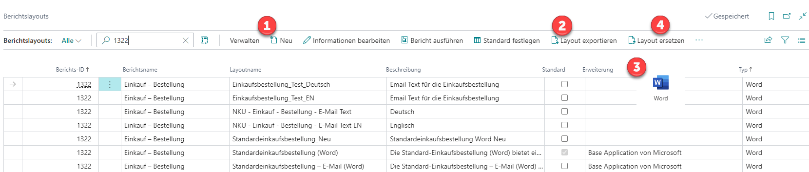 Bild 6 Ansicht und Einstellungen Berichtslayouts