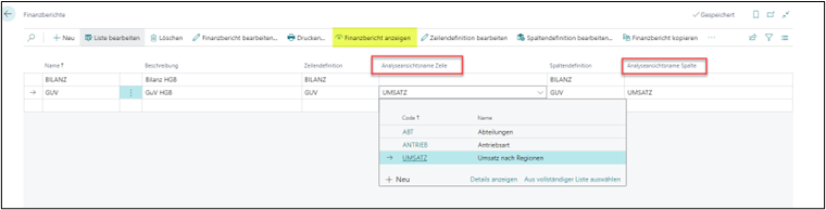 Abb5. Finanzbericht mit Analyseansicht verknüpfen