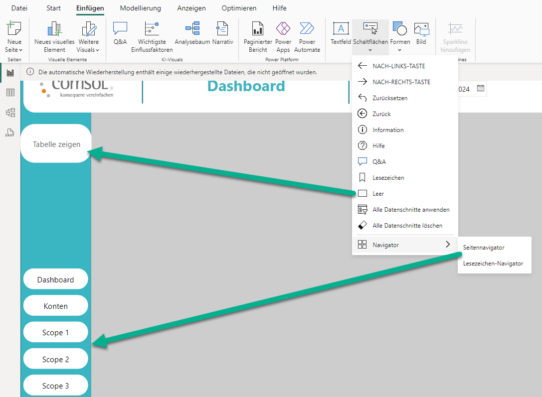 Bild 7 – Seitennavigator und Buttons 